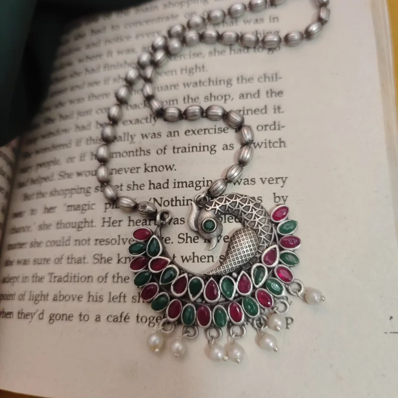 Glamaya Pritha Silver Replica Brass Peacock Chain Necklace 1 GLAM-NE-BR-21F4-231761-43-7