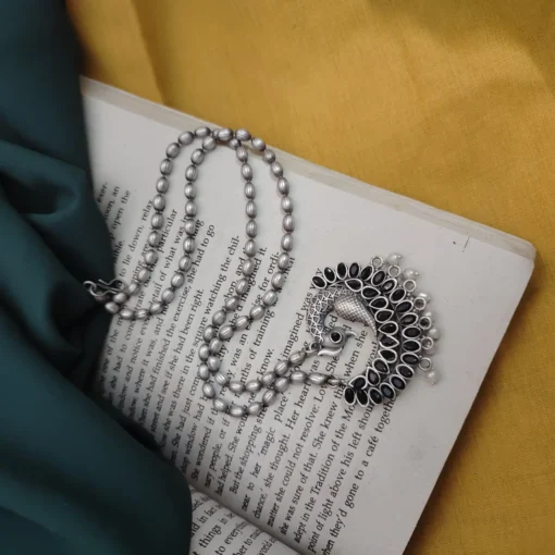 Glamaya Pritha Silver Replica Brass Peacock Chain Necklace 11 GLAM-NE-BR-21F4-231761-43-7 Glamaya Pritha Silver Replica Brass Peacock Chain Necklace 11 GLAM-NE-BR-21F4-231761-43-7