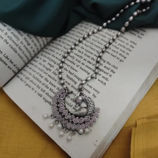 Glamaya Pritha Silver Replica Brass Peacock Chain Necklace 14 GLAM-NE-BR-21F4-231761-43-7 Glamaya Pritha Silver Replica Brass Peacock Chain Necklace 14 GLAM-NE-BR-21F4-231761-43-7