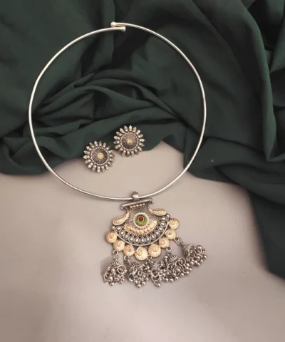 Glamaya Mrida Oxidised Two Tone Hasli Necklace Earring Set 1 GLAM-CN-TT-25F7-724211-43-7