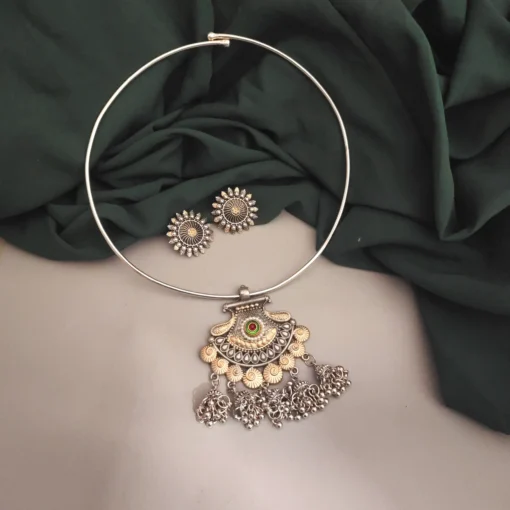 Glamaya Mrida Oxidised Two Tone Hasli Necklace Earring Set 1 GLAM-CN-TT-25F7-724211-43-7