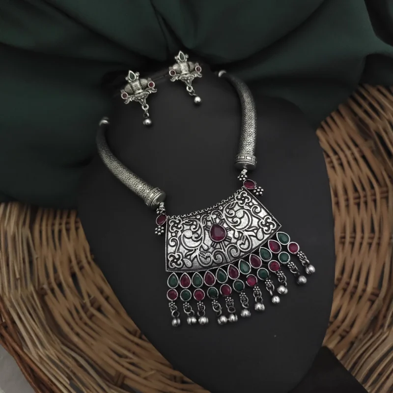 Glamaya Shipra Oxidised Hasli Necklace Earring Set 5 GLAM-CN-OX-24F3-246387-43-7