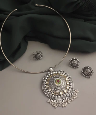 Glamaya Mishka Oxidised Hasli Necklace Earring Set 1 GLAM-CN-OX-17F1-999823-31-7