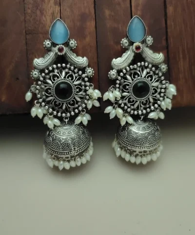 Glamaya Taksha Silver Lookalike Light Weight Jhumka Earring 1 GLAM-ER-OX-40-428296-55-10