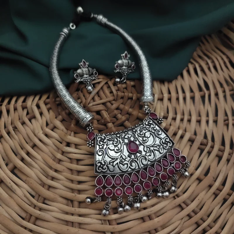 Glamaya Shipra Oxidised Hasli Necklace Earring Set 1 GLAM-CN-OX-24F3-246387-43-7