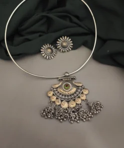Glamaya Mrida Oxidised Two Tone Hasli Necklace Earring Set 2 GLAM-CN-TT-25F7-724211-43-7