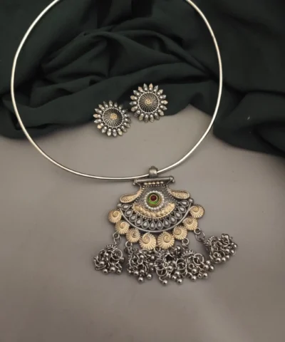 Glamaya Mrida Oxidised Two Tone Hasli Necklace Earring Set 2 GLAM-CN-TT-25F7-724211-43-7