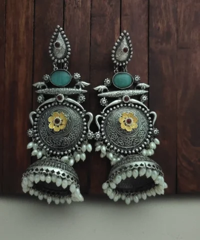 Glamaya Falguni Silver Replica Monalisa Jhumka Earring 1 GLAM-ER-OX-100-388732-123-5