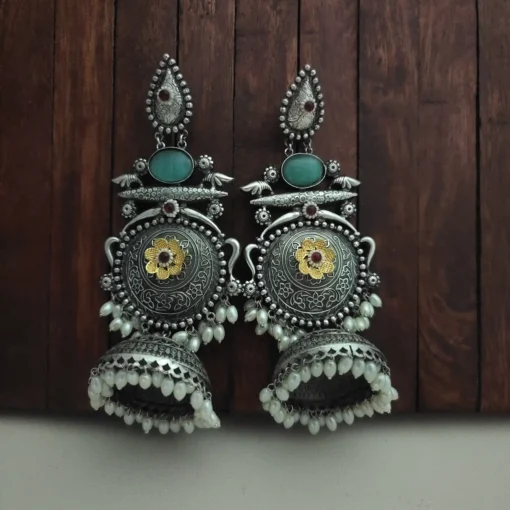 Glamaya Falguni Silver Replica Monalisa Jhumka Earring 1 GLAM-ER-OX-100-388732-123-5