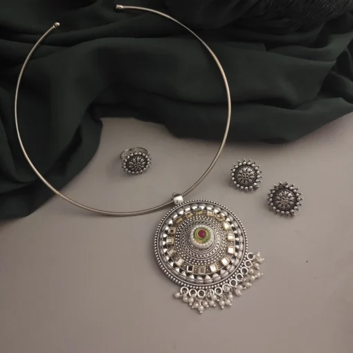 Glamaya Mishka Oxidised Hasli Necklace Earring Set 2 GLAM-CN-OX-17F1-999823-31-7 Glamaya Mishka Oxidised Hasli Necklace Earring Set 2 GLAM-CN-OX-17F1-999823-31-7