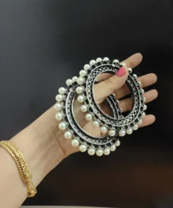 Glamaya Aanya Silver Replica Pearl Bangles Screw Openable 3 GLAM-BB-PE-90-333197-123-5
