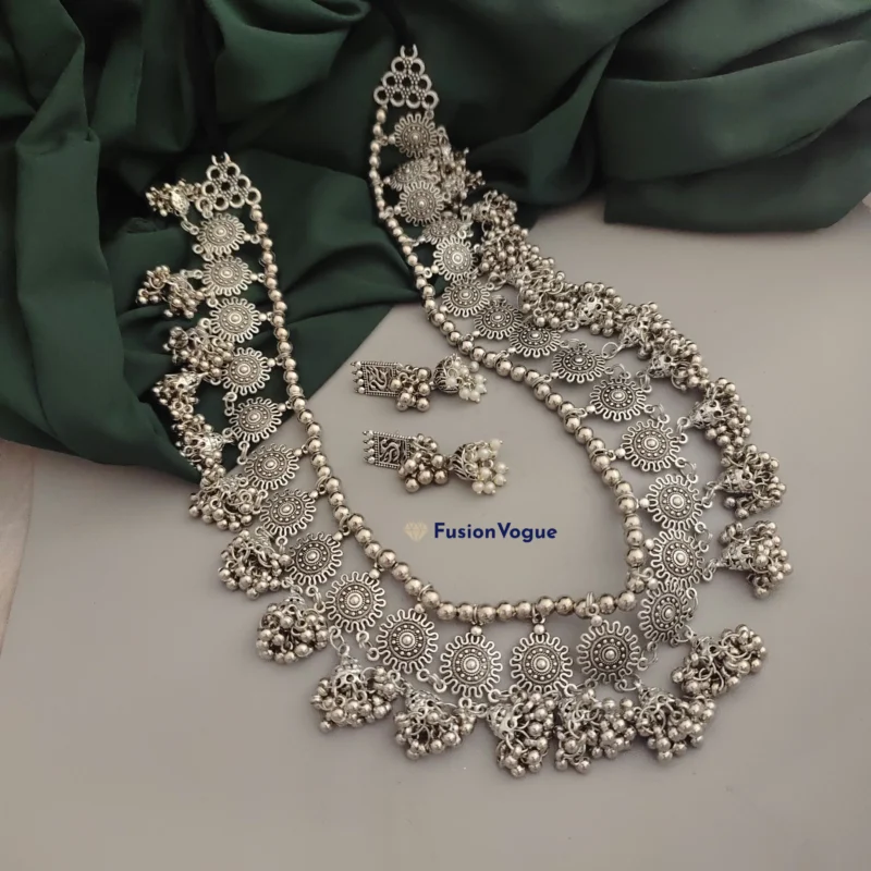 Glamaya Nimrat Oxidised Long Jhumki Necklace Earring Set 2 GLAM-CN-OX-22F9-847026-43-7