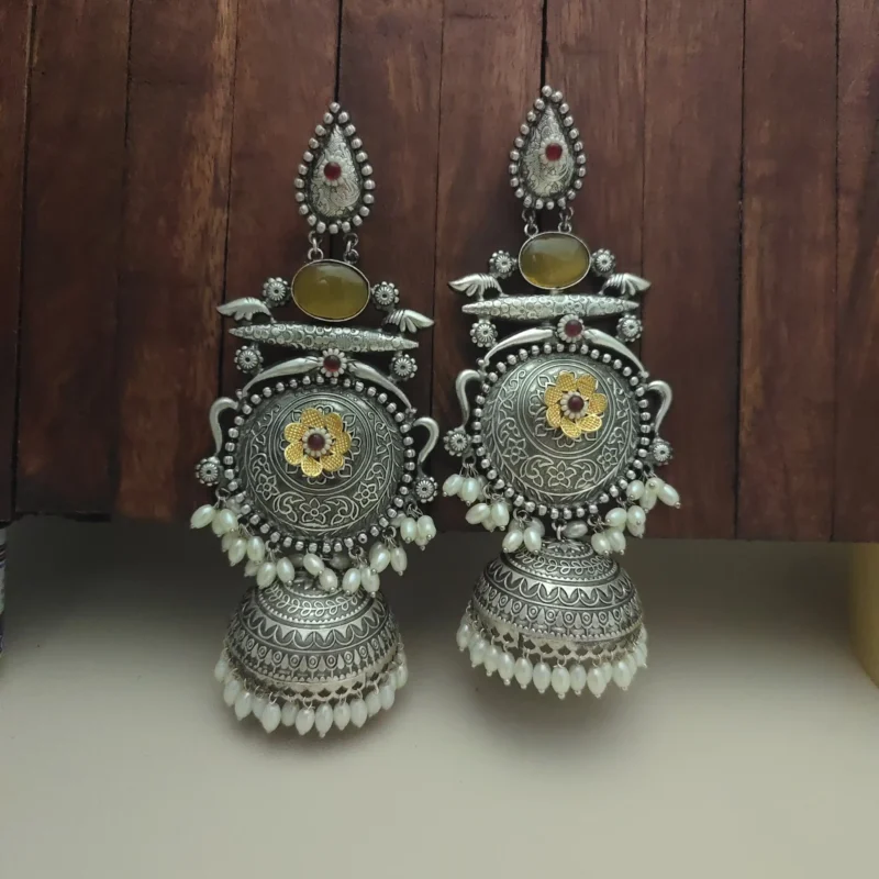 Glamaya Falguni Silver Replica Monalisa Jhumka Earring 7 GLAM-ER-OX-100-388732-123-5