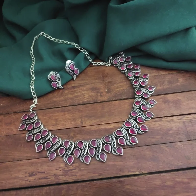 Glamaya Ihita Oxidised Choker Necklace Earring Set 7 GLAM-CN-OX-25F7-318319-43-7