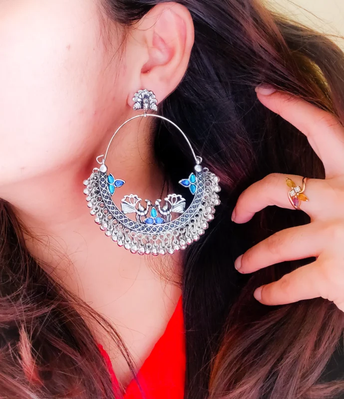 Glamaya Oxidised Peacock Stud Dangle Earring Blue 2 GLAM-ER-OX-20-696394-45-3
