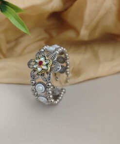 Glamaya Setu Oxidised Flower Fusion Adjustable Bracelet 1 GLAM-CB-OX-40-568832-74-2