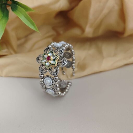 Glamaya Setu Oxidised Flower Fusion Adjustable Bracelet 1 GLAM-CB-OX-40-568832-74-2