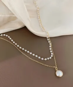 Glamaya Charming Cute Pearl Double Layer Chain Necklace 2 GLAM-NE-PE-10-026536-23-5
