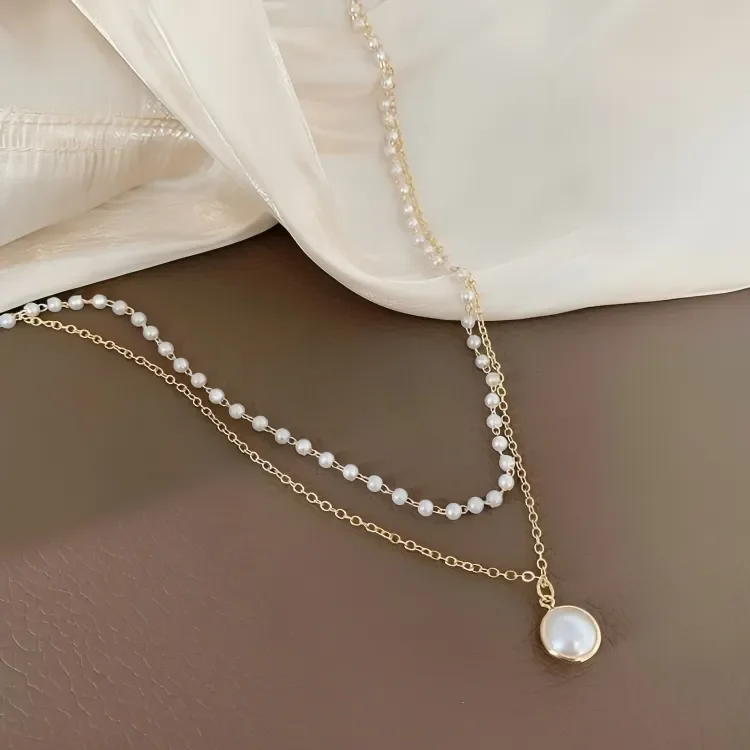 Glamaya Charming Cute Pearl Double Layer Chain Necklace 2 GLAM-NE-PE-10-026536-23-5