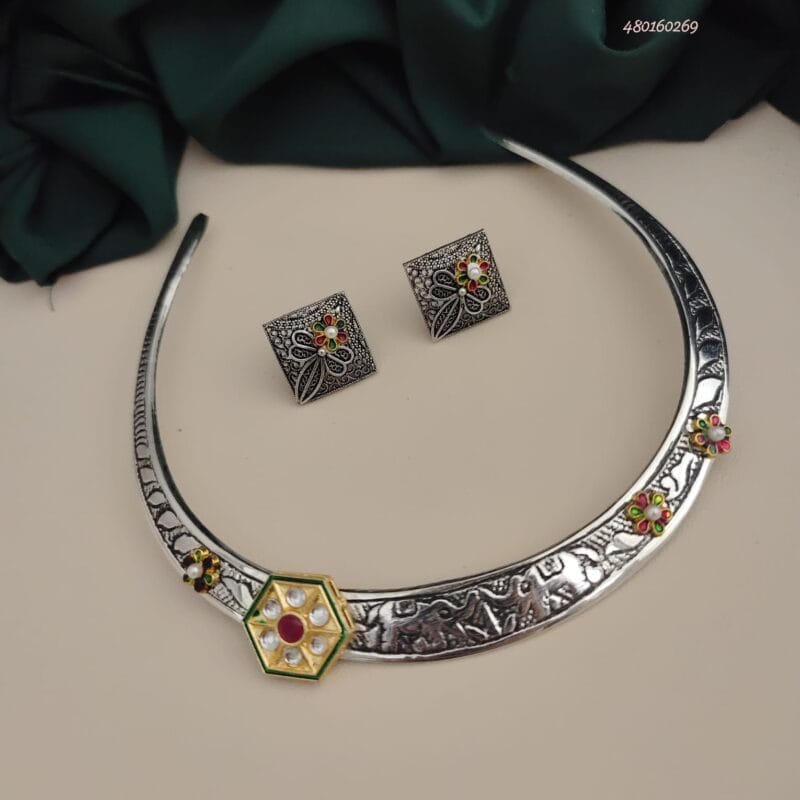 Glamaya Vrushali Oxidised Hasli Necklace Earring Set 1 GLAM-CN-OX-53F3-674728-101-3