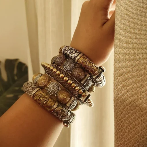 Glamaya Tanisha Silver Replica Dual Tone Bangles Stack 1 GLAM-BB-TT-350-170781-450-4