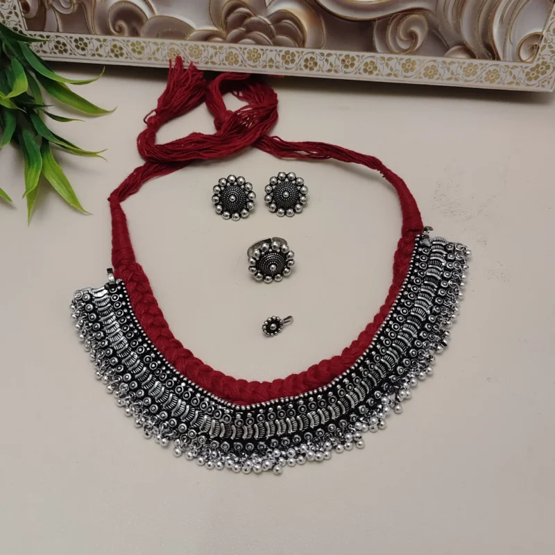 Glamaya Kayra Oxidized Combo Set Maroon 2 GLAM-CN-OX-31F4-237238-50-7