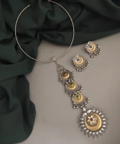 Glamaya Simran Oxidised Two Tone Tie Necklace Earring Set 3 GLAM-CN-TT-46F7-538033-73-3