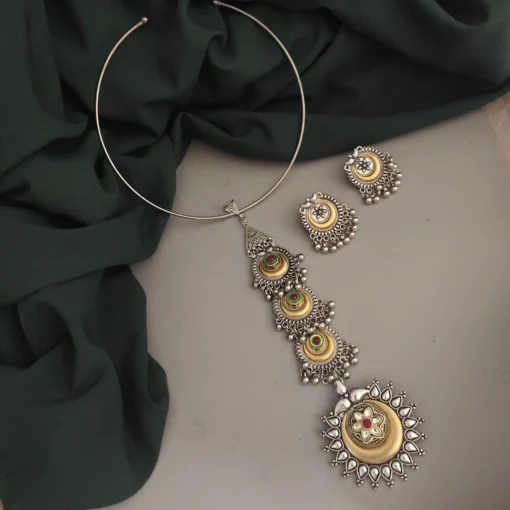 Glamaya Simran Oxidised Two Tone Tie Necklace Earring Set 3 GLAM-CN-TT-46F7-538033-73-3 Glamaya Simran Oxidised Two Tone Tie Necklace Earring Set 3 GLAM-CN-TT-46F7-538033-73-3