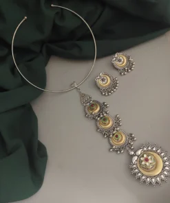 Glamaya Simran Oxidised Two Tone Tie Necklace Earring Set 2 GLAM-CN-TT-46F7-538033-73-3