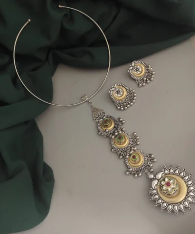 Glamaya Simran Oxidised Two Tone Tie Necklace Earring Set 2 GLAM-CN-TT-46F7-538033-73-3