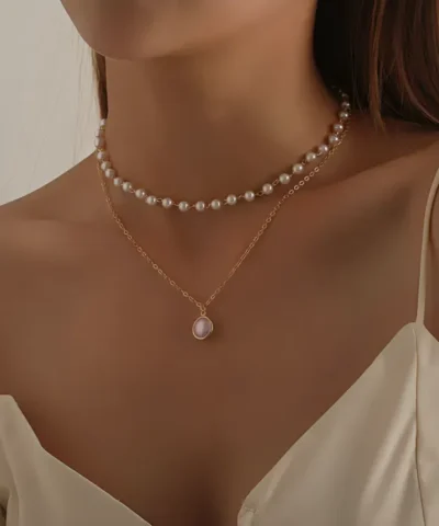 Glamaya Charming Cute Pearl Double Layer Chain Necklace 1 GLAM-NE-PE-10-026536-23-5