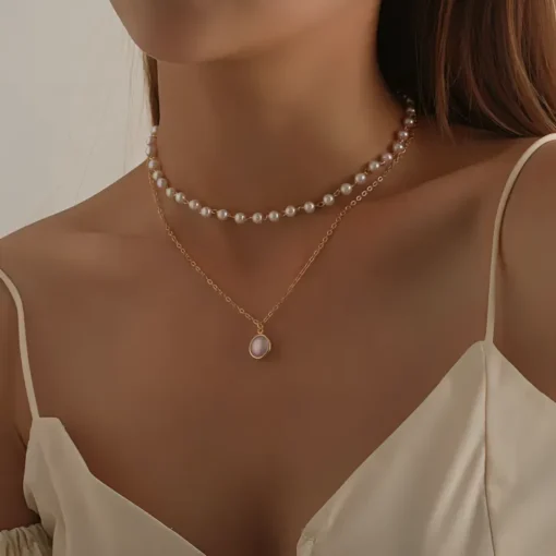 Glamaya Charming Cute Pearl Double Layer Chain Necklace 1 GLAM-NE-PE-10-026536-23-5