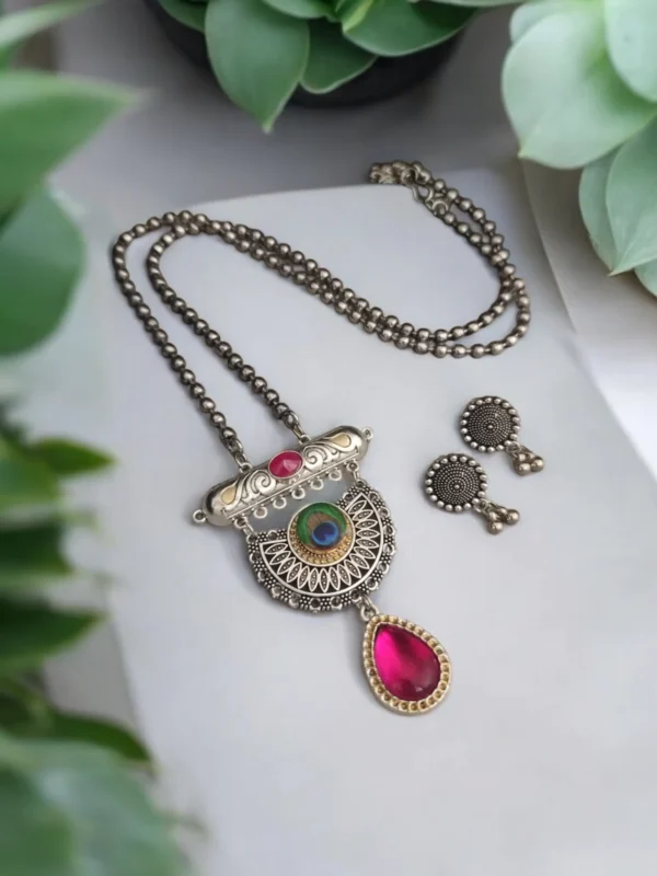 Glamaya Ananya Oxidized Chain Necklace Earring Set 1 GLAM-CN-OX-20-978677-37-5