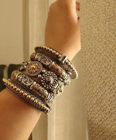 Glamaya Mrignayani Silver Replica Dual Tone Bangles Stack 1 GLAM-BB-TT-700-220796-900-2