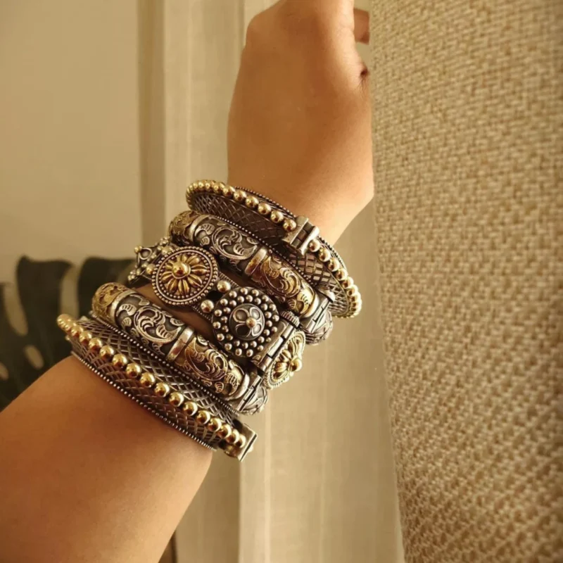 Glamaya Mrignayani Silver Replica Dual Tone Bangles Stack 1 GLAM-BB-TT-700-220796-900-2