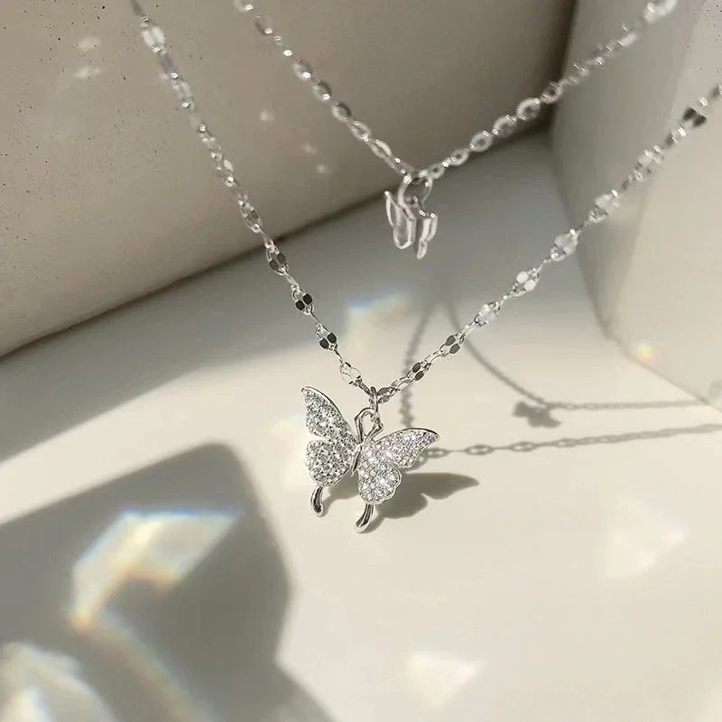 Glamaya Elegant Silver Colour Shiny Butterfly Chain Necklace 3 GLAM-NE-OX-10-060130-23-5