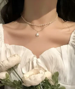 Glamaya Charming Cute Pearl Double Layer Chain Necklace 4 GLAM-NE-PE-10-026536-23-5