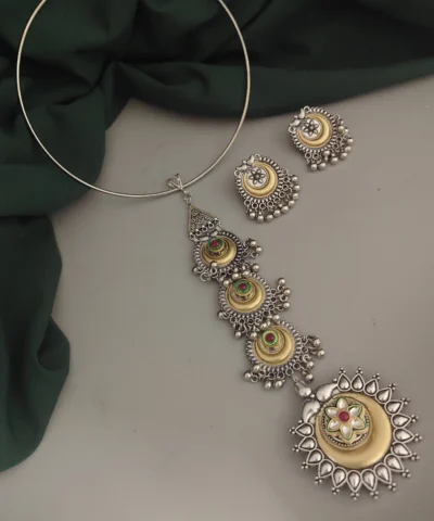 Glamaya Simran Oxidised Two Tone Tie Necklace Earring Set 1 GLAM-CN-TT-46F7-538033-73-3