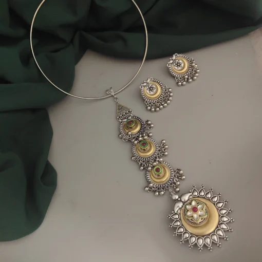 Glamaya Simran Oxidised Two Tone Tie Necklace Earring Set 1 GLAM-CN-TT-46F7-538033-73-3