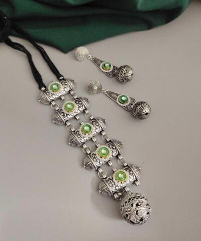 Glamaya Saarthi Oxidised Tie Ball Necklace Earring Set 2 GLAM-CN-OX-50-014645-101-3