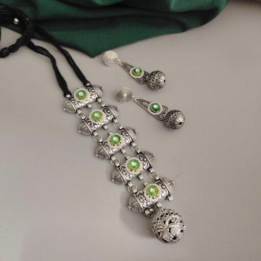 Glamaya Saarthi Oxidised Tie Ball Necklace Earring Set 2 GLAM-CN-OX-50-014645-101-3 Glamaya Saarthi Oxidised Tie Ball Necklace Earring Set 2 GLAM-CN-OX-50-014645-101-3