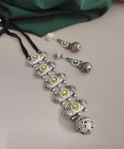 Glamaya Saarthi Oxidised Tie Ball Necklace Earring Set 1 GLAM-CN-OX-50-014645-101-3