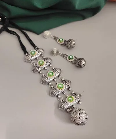 Glamaya Saarthi Oxidised Tie Ball Necklace Earring Set 1 GLAM-CN-OX-50-014645-101-3