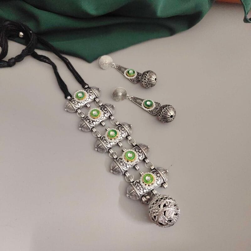 Glamaya Saarthi Oxidised Tie Ball Necklace Earring Set 1 GLAM-CN-OX-50-014645-101-3