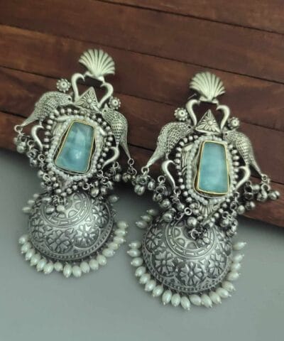 Alternative view of SAMANYA Silver 925 Plated Jhumka Earrings