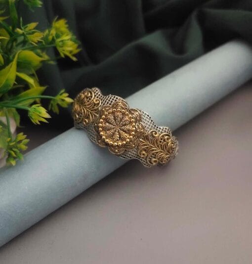 ZAHRA Silver Replica Two Tone Openable Bangle