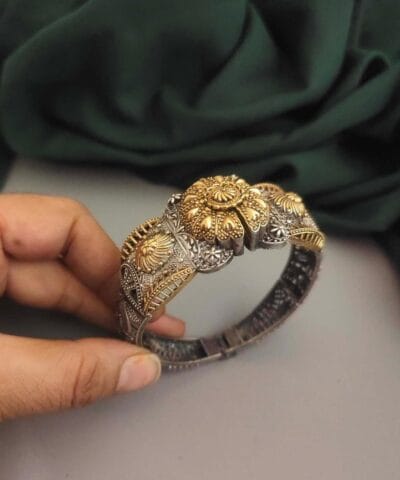 SHABIHA Silver Replica Two Tone Openable Bangle