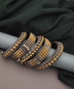NOOR Two-Tone Silver Replica Brass Screw Openable Bangles Stack