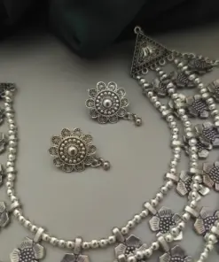 TAVISHA Oxidized Floral 3-Layer Necklace Earrings Set