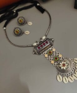KAMYA Oxidized Hasil Necklace Earrings Set
